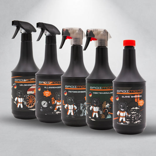 Bagimoto Vloeistoffenpakket – compleet onderhoudspakket met reinigingsvloeistoffen voor motor en auto.